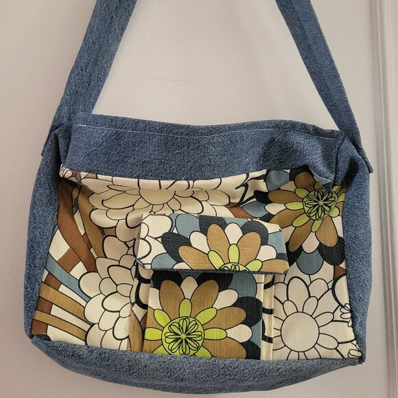 OOAK Handbags - OOAK Upcycled Denim & 70s Vintage Floral Crossbody Bag - Boho/Retro